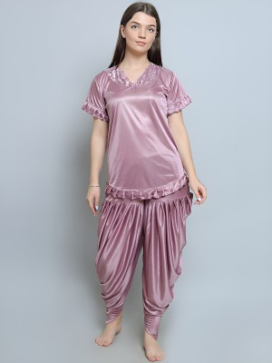 Relax Life Creations Women Self Design Purple Top & Pyjama Set