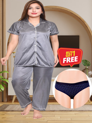 clothus Women Solid Beige Night Suit Set