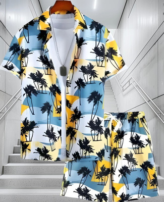 Varni Creation Men Printed Yellow Night Suit Set