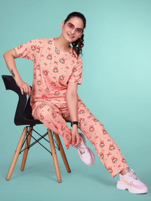 DADX Women Printed Pink Top & Pyjama Set