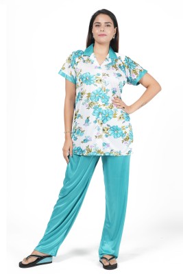 JSCLASSYFASHION Women Floral Print Blue Night Suit Set