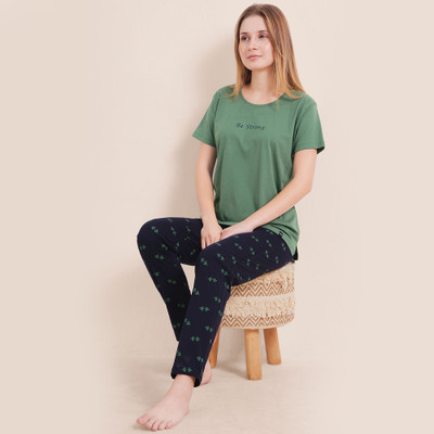 L&M LeisureandMoods Women Printed Green, Blue Top & Pyjama Set