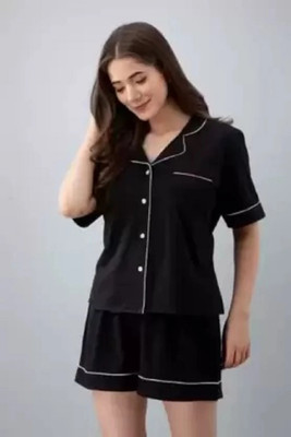HSINTERNATIOAL Women Solid Black Night Suit Set