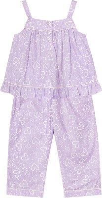 BUDDING BEES Girls Printed Purple Night Suit Set