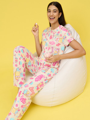 SWEET DREAMS Women Printed Pink Top & Pyjama Set