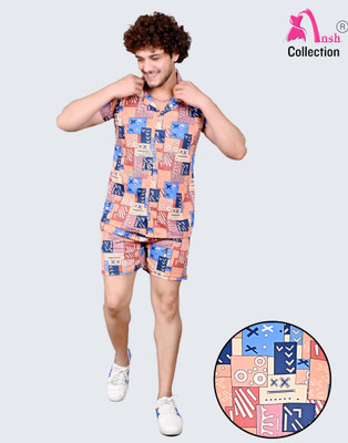 Ansh Collection Men Printed Multicolor Night Suit Set