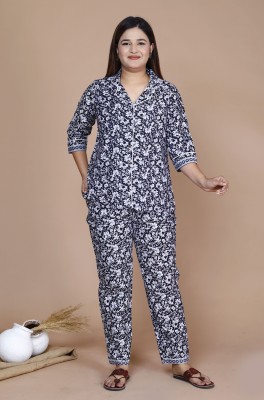 GoCozey Women Printed Blue Night Suit Set