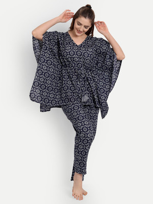 githaan Women Printed Blue Top & Pyjama Set