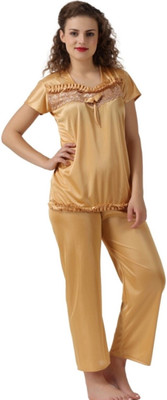 Majese Women Solid Beige Night Suit Set