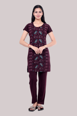 MISWISH Women Solid Brown Night Suit Set