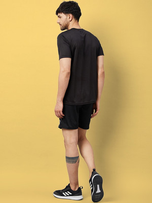 Chrome & Coral Men Graphic Print Black Night Suit Set