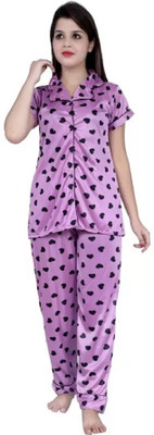 SKMODEL STYLISH Women Printed Purple Shirt & Pyjama set