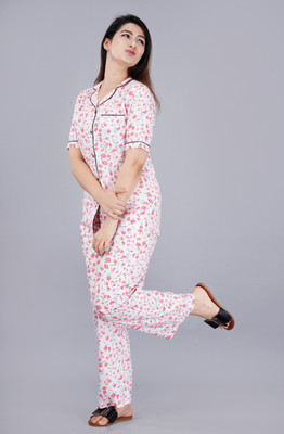 DreamBe Women Printed Pink Shirt & Pyjama set