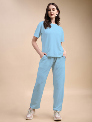 POOJARAN Women Solid Light Blue Top & Pyjama Set