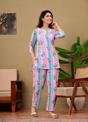 TREND ME Women Printed Pink Top & Pyjama Set