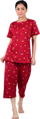 Stylo X-Line Women Printed Red Top & Capri Set