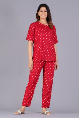 KALAVISHA Women Printed Red Top & Pyjama Set