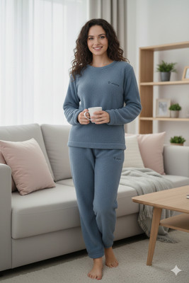 Belvik Women Solid Blue Top & Pyjama Set