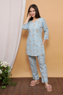 AYUSH TEXTILES Women Printed Grey Top & Pyjama Set
