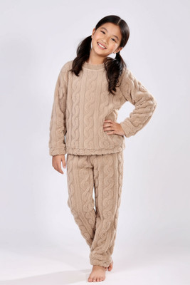 Stem Rope Boys & Girls Printed Brown Night Suit Set