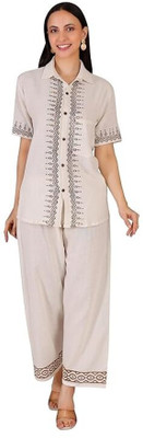 Thread Craft Studio Women Geometric Print, Printed Beige Shirt & Pyjama set