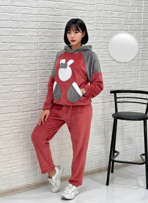 OMI Women Self Design Red Night Suit Set