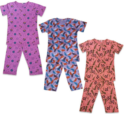 SBN Newlifestyle Girls Printed Pink Night Suit Set