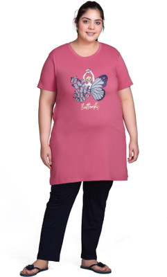 IN Love Women Printed Pink Night Suit Set