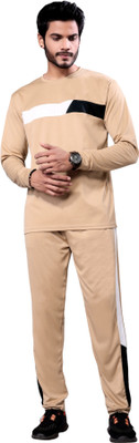 NISPRUH Men Self Design Beige Night Suit Set