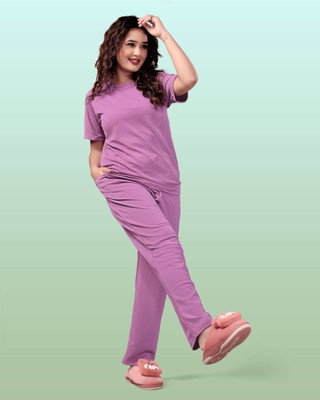 SAKARMAA Women Solid Pink Top & Pyjama Set