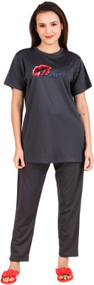 Bombshell Women Printed Grey Top & Pyjama Set