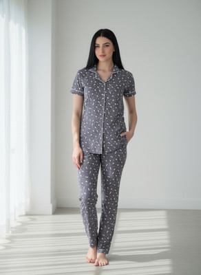 Dollar Missy Women Graphic Print, Solid Grey Night Suit Set