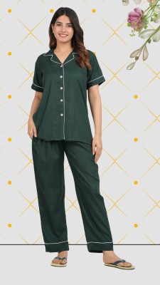 AANIA Women Solid Green Shirt & Pyjama set