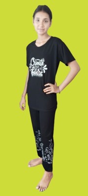 GSGARMENT Women Printed Black Top & Pyjama Set