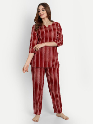 githaan Women Striped Red Night Suit Set