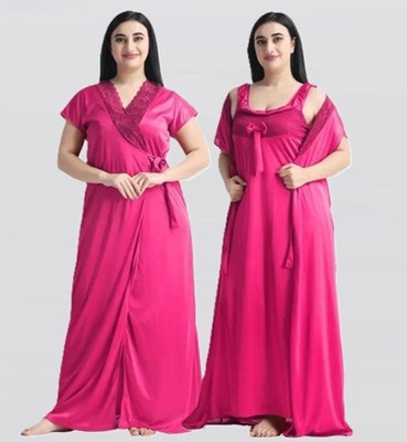Nw Naughty Wish Women Nighty with Robe(Pink)