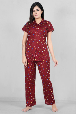 jagdish creation Women Printed Red Night Suit Set