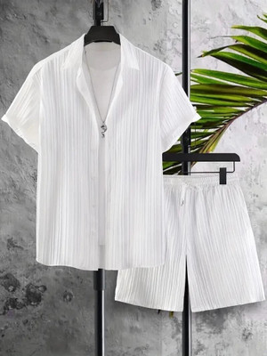 nilkanth creation hub Men Solid White Top & Shorts Set