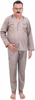 LATHIYA UNIFORM Men Solid Beige Night Suit Set