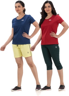 STYLE AK Women Solid Blue, Yellow, Red, Green Top & Shorts Set
