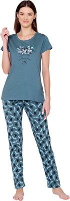 BodyCare Women Floral Print Blue Top & Pyjama Set