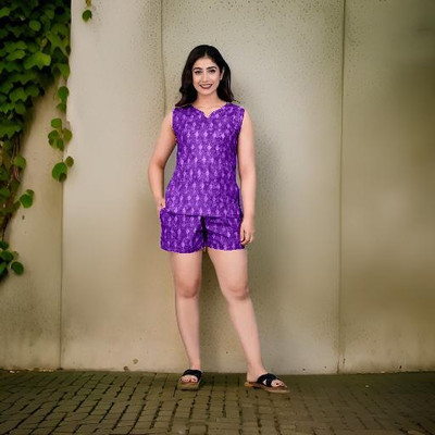 GHUMMAN SONAKSHI Women Printed Blue Top & Shorts Set