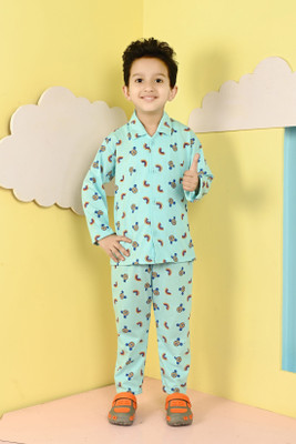 The RN creation Boys Solid Blue Night Suit Set
