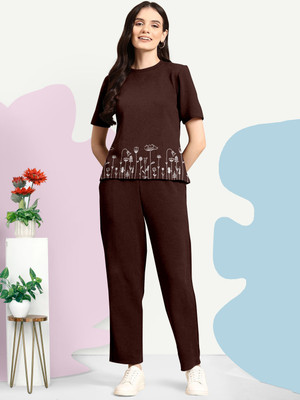 Jalmudi Fashion Women Printed Brown Top & Pyjama Set