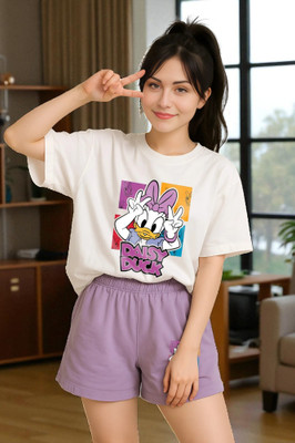 Elvia Women Printed Purple Top & Shorts Set
