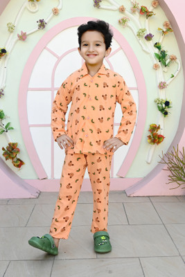 The RN creation Boys Printed Orange Night Suit Set