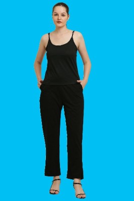 elegance redefined Women Solid Black Top & Pyjama Set
