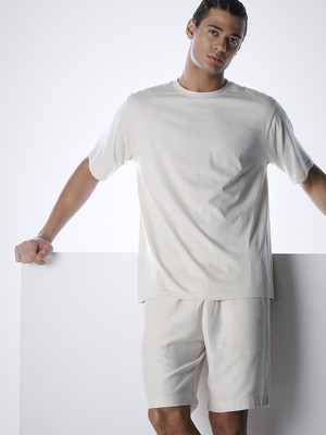 JACK & JONES Men Solid Beige Top & Shorts Set
