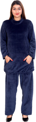 NACNO Women Solid Dark Blue Top & Pyjama Set