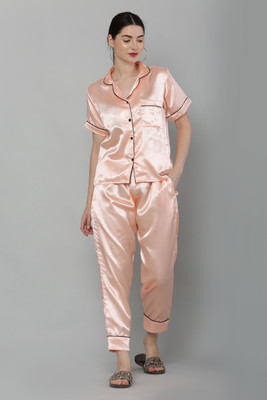 MODERNSSHOP Women Solid Beige Night Suit Set